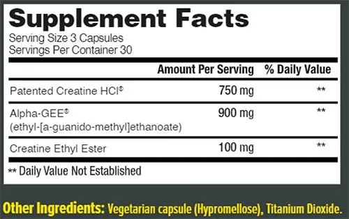 Concret Creatine Muscle Recovery Supplement Facts Image