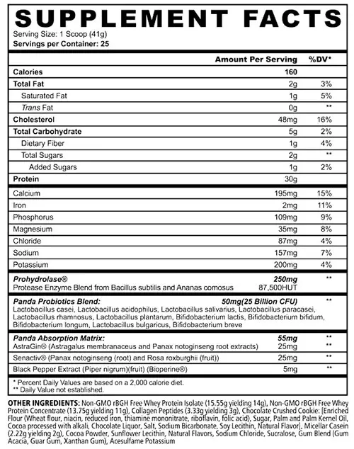 Panda Protein Supplement Facts Image