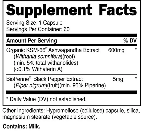 Primal KSM 66 Supplement Facts Image