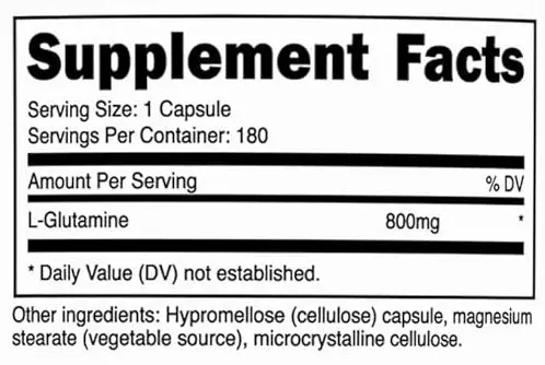 Primal L-Glutamine Capsules Supplement Facts Image