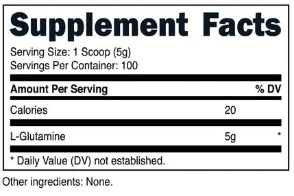 Primal L-Glutamine Powder Supplement Facts Image