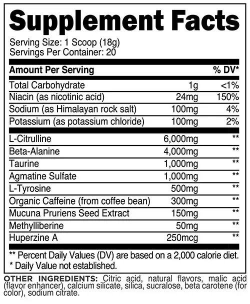 Purge Pre Workout Supplement Facts Image