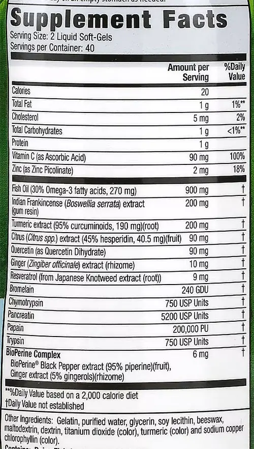 Inflamma Less Supplement Facts Image