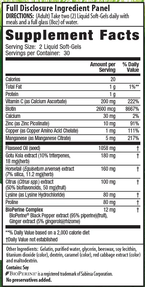 Longer, Stronger, Hair and Nails Supplement Facts Image