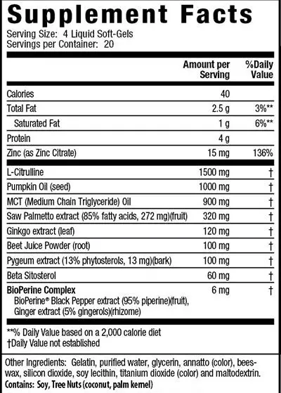 Prosta Strong Red Supplement Facts Image