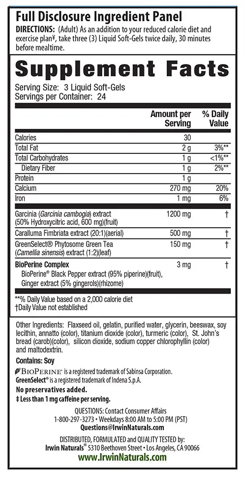 Triple Diet Fat Reduction Supplement Facts Image