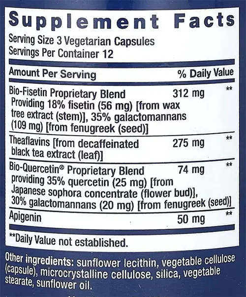 Life Extension Senolytic Activator Supplement Facts Image