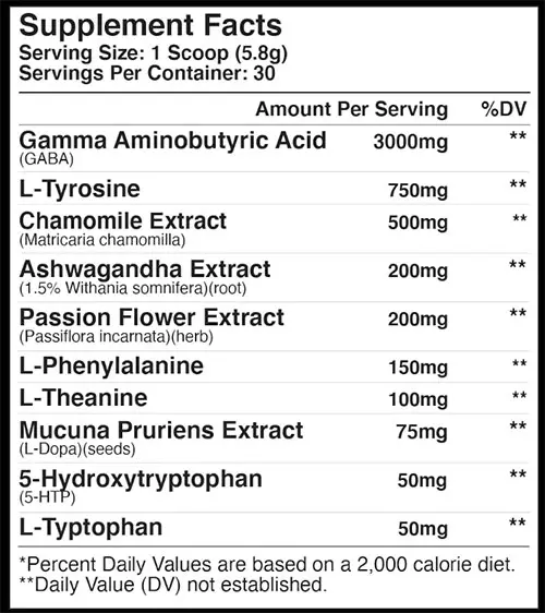 Dozer Supplement Facts Image