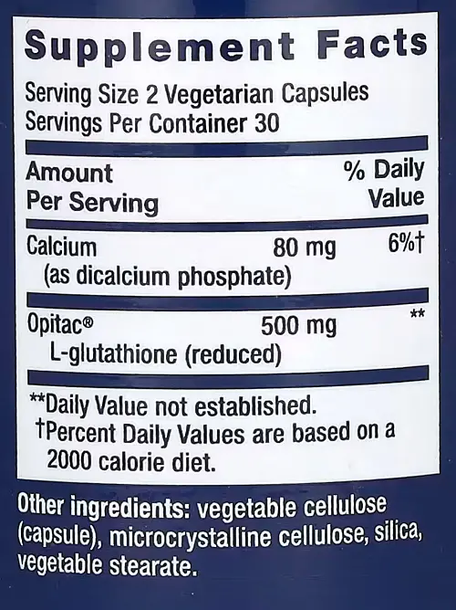 Life Extension Glutathione Supplement Facts Image