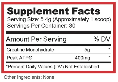 Purus Labs Creatine ATP Supplement Facts Image