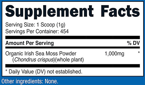 Nutricost Organic Irish Sea Moss Supplement Facts Image