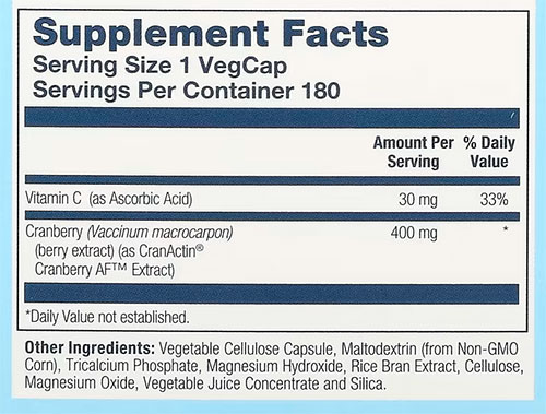Solaray Cranactin Supplement Facts Image