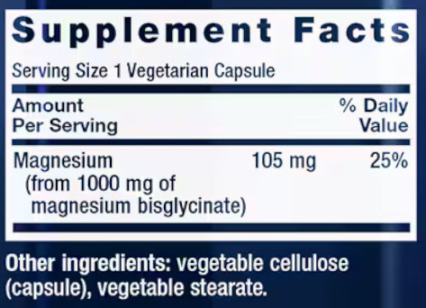 Life Extension Magnesium Glycinate Supplement Facts Image