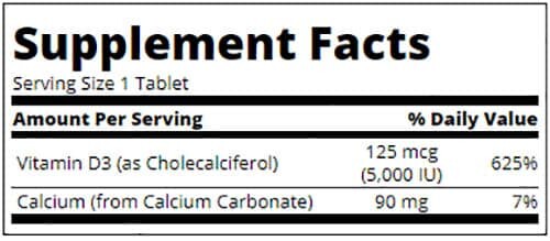 21st Century Vitamin D3 5000iu Supplement Facts
