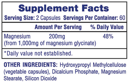 Hi-Tech Pharmaceuticals Magnesium Glycinate Supplement Facts Image