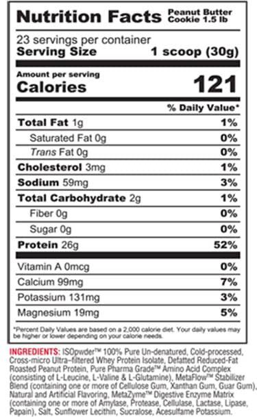 Metabolic Nutrition Iso PWDR Supplement Facts