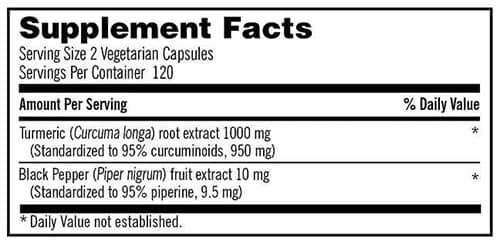 Kirkland Turmeric Supplement Facts