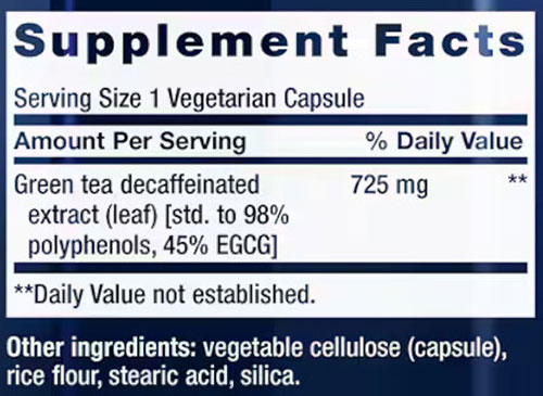 Life Extension Mega Green Tea Extract Supplement Facts Image