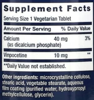 Life Extension Vinpocetine Supplement Facts