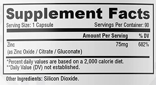 Metabolic Nutrition Zinc Supplement Facts