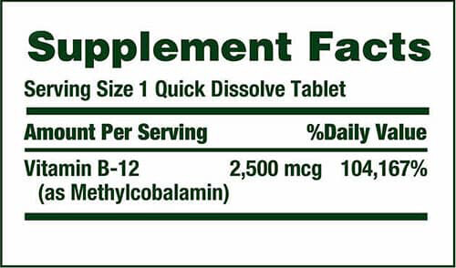 Nature's Bounty Vitamin B-12 Supplement Facts