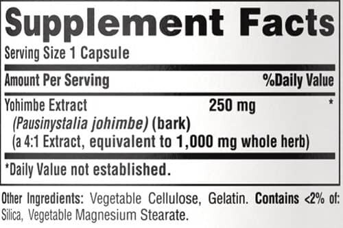Puritans Pride Yohimbe Supplement Facts