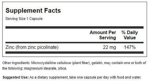 Swanson Zinc Picolinate Supplement Facts