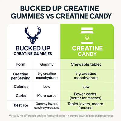 Bucked Up Creatine Gummies VS Creatine Candy Image