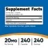 Nutricost Melatonin 20mg Supplement Facts