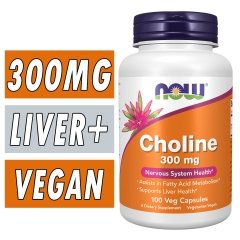 NOW Choline - 300 mg - 100 Veg Capsules Bottle Image