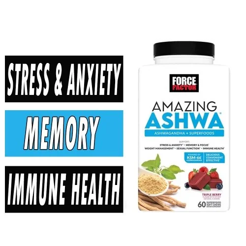 Force Factor Amazing Ashwa - Triple Berry - 60 Soft Chews Image