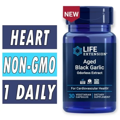 Life Extension Aged Black Garlic - Odorless Extract - 500 mg - 30 Veg Capsules Bottle Image