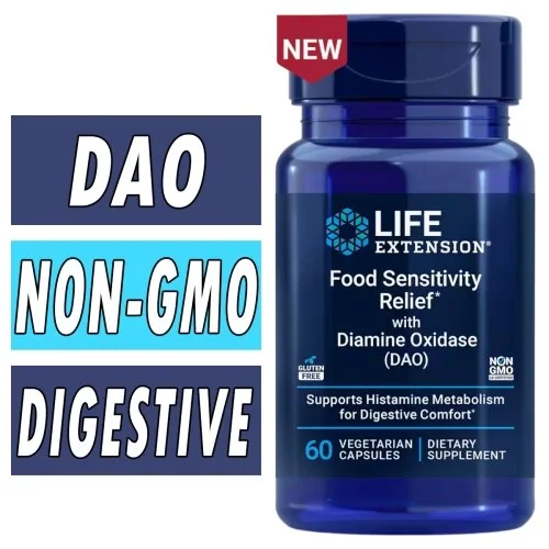 Life Extension Food Sensitivity Relief with Diamine Oxidase (DAO) - 60 Veg Caps Bottle Image
