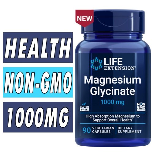 Life Extension Magnesium Glycinate - 1000mg - 90 Veg Caps Bottle Image