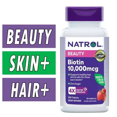 Natrol Biotin Beauty - 10,000 mcg - Strawberry - 250 Tablets