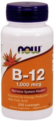 NOW Vitamin B-12  with Folic Acid - 250 Chewable Lozenges