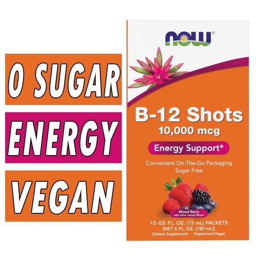 NOW B-12 Shots - 10,000 mcg - Mixed Berry - 12/Pack