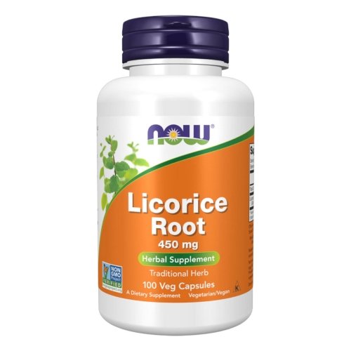 NOW Licorice Root - 450 mg - 100 Veg Capsules Bottle Image