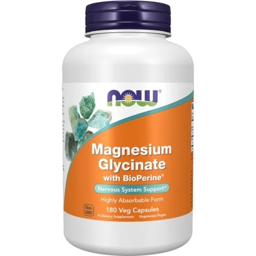 NOW Magnesium Glycinate with BioPerine - 180 Veg Capsules Bottle Image