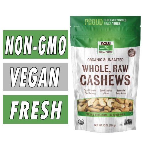 NOW Organic Whole Raw Cashews - Unsalted - 10 oz