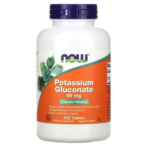 NOW Potassium Gluconate - 99 mg - 250 Tablets Bottle Image