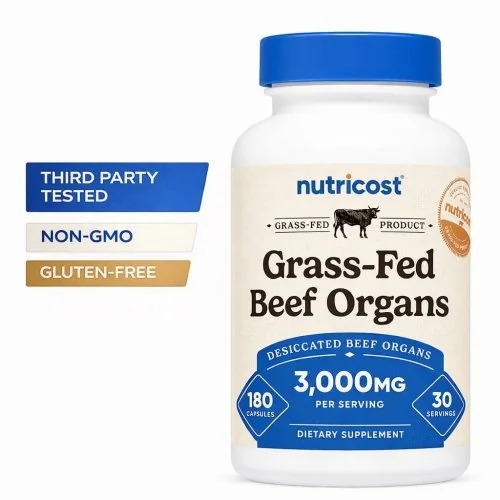 Nutricost Grass Fed Beef Organs - 3000 mg - 180 Capsules
