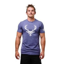 Bucked Up Flag T-Shirt - Heather Blue/White Logo - Small