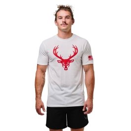 Bucked Up Flag T-Shirt - White/Red Logo - XL