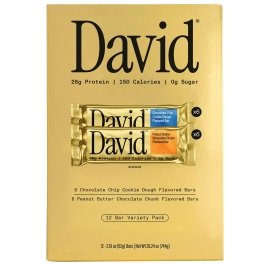 David Protein Bar Variety (Chocolate Chip Cookie Dough/Peanut Butter Chunk) 12/Pk