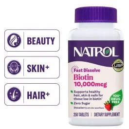 Natrol Biotin Beauty - 10,000 mcg - Strawberry - 250 Tablets