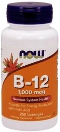 NOW, Vitamin B-12, 1000 mcg, with Folic Acid, 250 Chewable Lozenges,