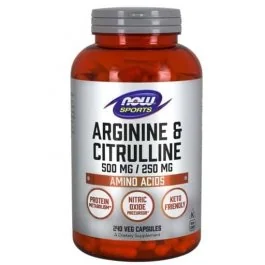NOW Arginine and Citrulline, 500/250 mg, 240 Veg Caps