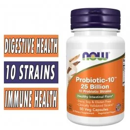 NOW Probiotic 10 - 25 Billion - 50 Veg Capsules - EXP: 07/25