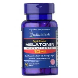Puritan's Pride Quick Dissolve Melatonin - 10MG - Strawberry - 90 Tabs